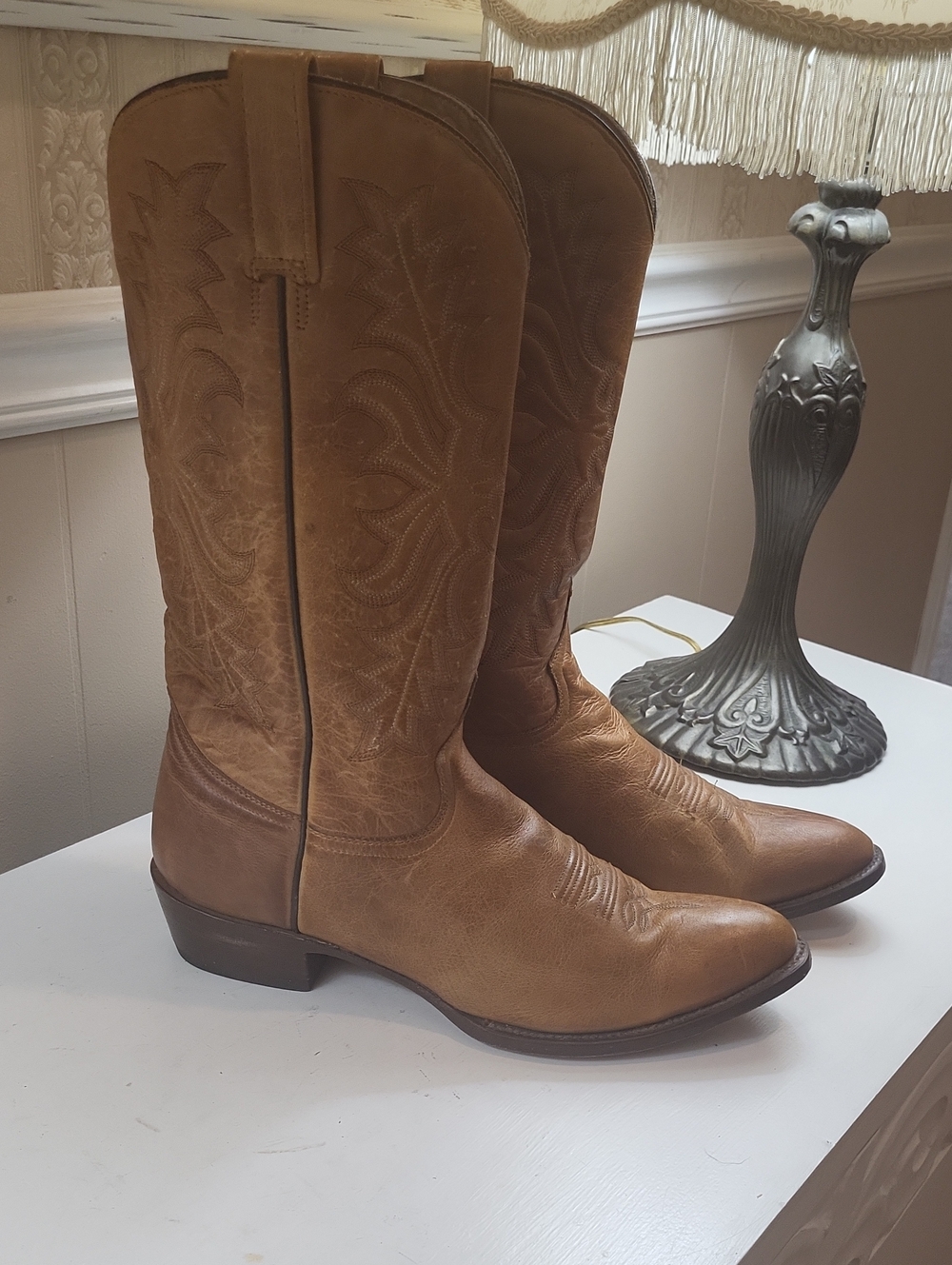 Stetson Brown Leather Cowboy Boots with Embroidered Shaft